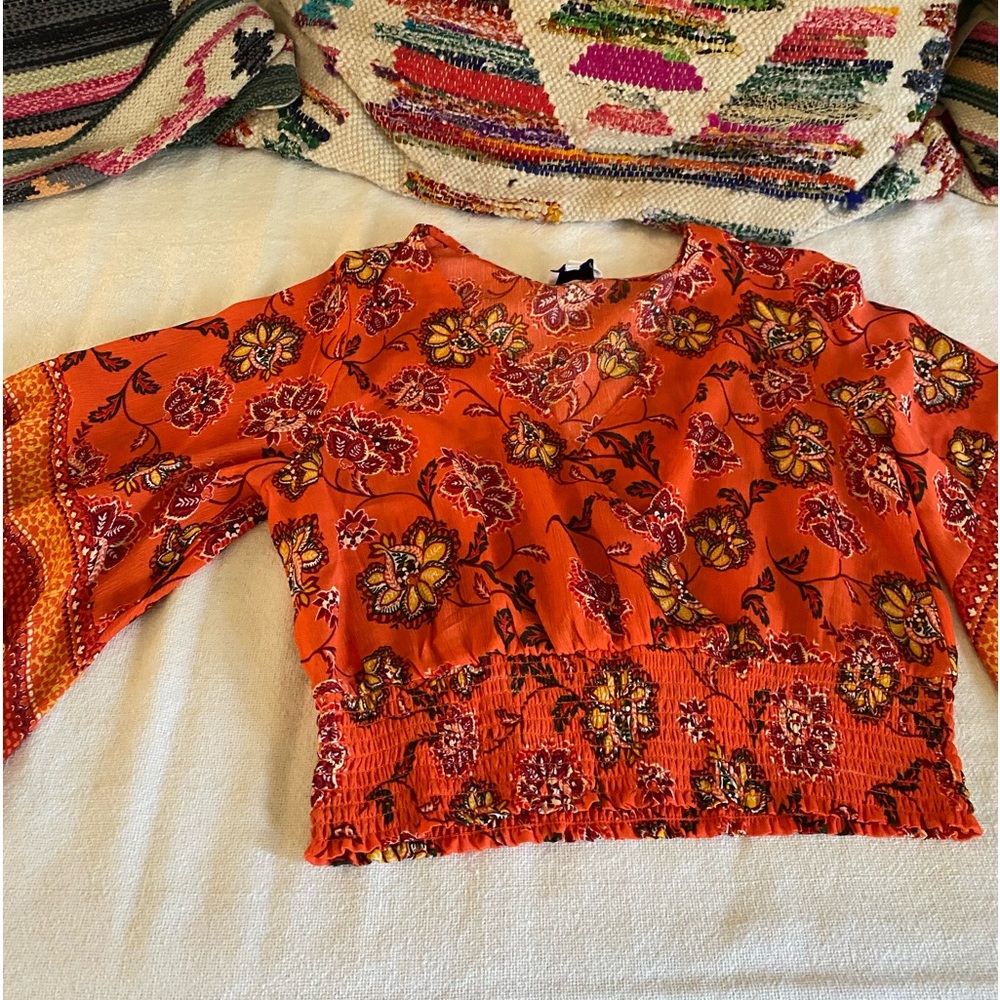 Orange paisley crop top blouse